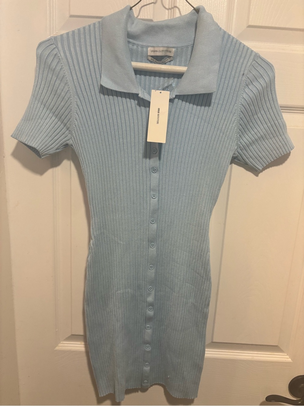 Urban Outfitters Pale Blue Ribbed Polo Button-Up Mini Dress